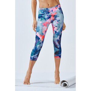 Fabletics Define PowerHold Mid Rise Capri Workout Leggings Mist Ombre Size Small